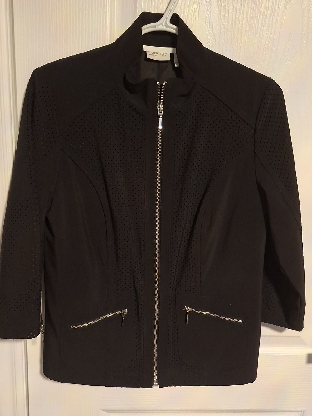 Zenergy‎ By Chico's Black Perforated Zip-Up Utility Jacket
